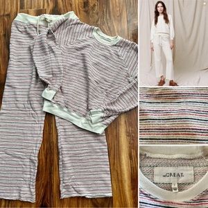 THE GREAT. Striped Lounge Set in Cream and Gray